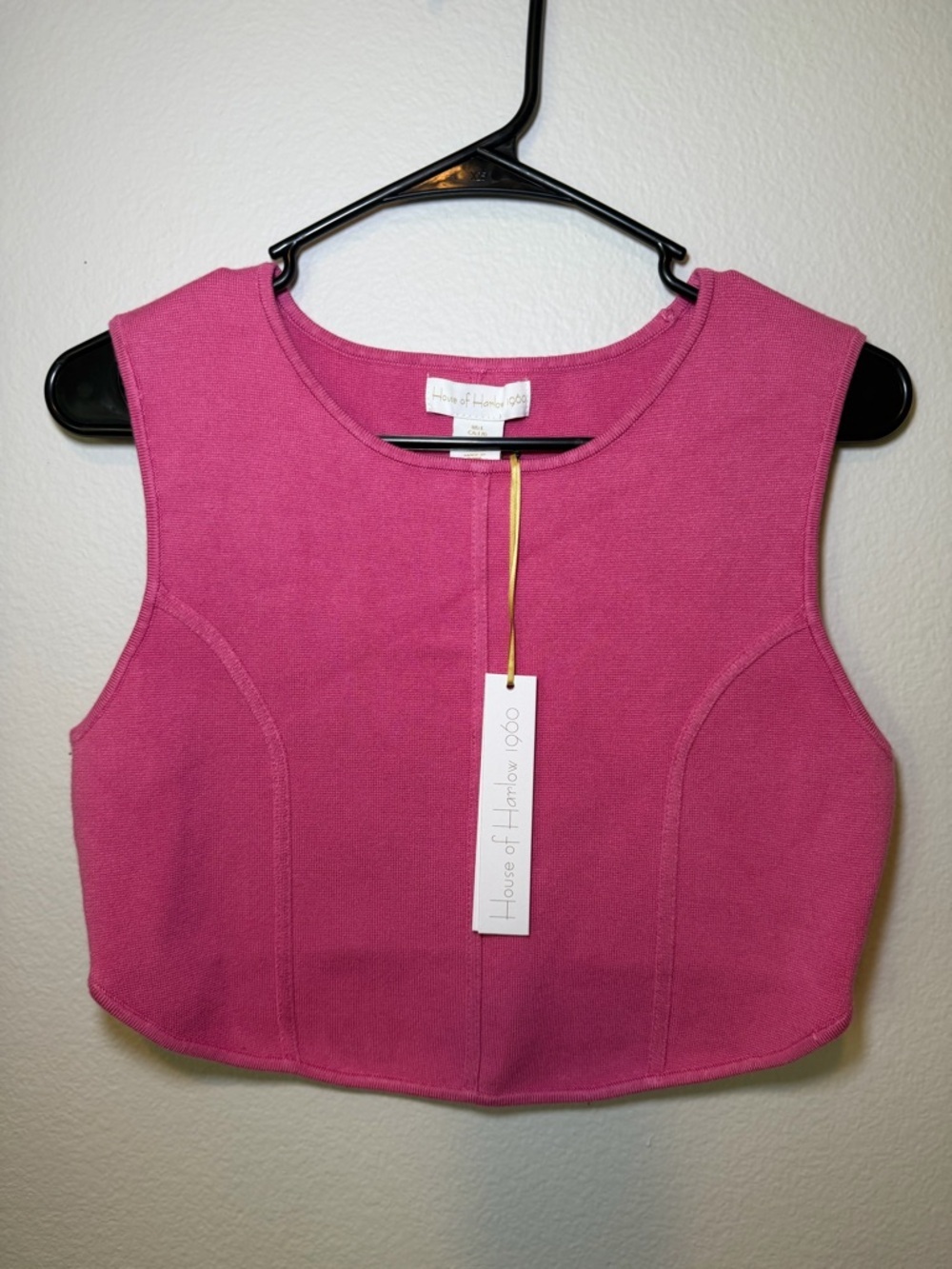 House of Harlow 1960 Barbie Pink Ribbed Knit Structured Cropped Tank Size L - Picture 2 of 7
